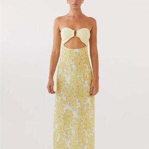 Peppermayo Yellow Floral Cut-Out Maxi Dress